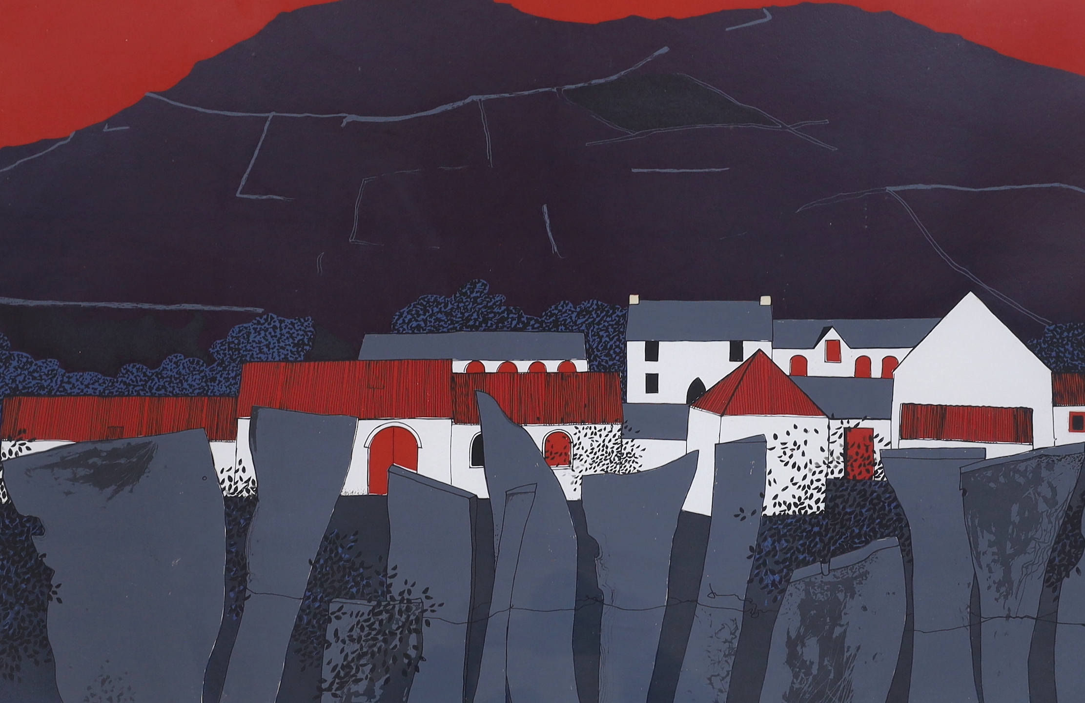 David Humphreys (b.1937), artist's proof colour screenprint, 'Merionethshire Farm', signed in pencil, 51 x 76cm